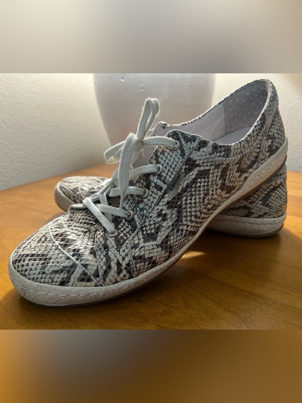 Josef Seibel Caspian Snake-Print  Lace-Up Sneakers. - Picture 3 of 6